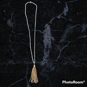 Loft long beaded necklace with gold chain tassel